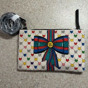 Brighton Love & Joy Crossbody Canvas Purse Bag Pouch Clutch Leather Straps
